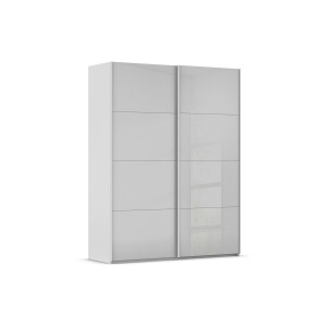 Goossens Excellent Kledingkast Finca Glans Glas, Slaapkamerkast 200 cm breed, 236 cm hoog, 2x 4 paneel glas schuifdeuren
