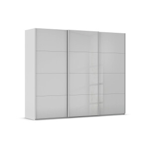 Goossens Excellent Kledingkast Finca Glans Glas, Slaapkamerkast 270 cm breed, 223cm hoog, 3x 4 paneel glas schuifdeuren