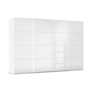 Goossens Excellent Kledingkast Finca Glans Glas, Slaapkamerkast 400 cm breed, 236 cm hoog, 4x 4 paneel glas schuifdeuren