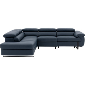 Goossens Excellent Relaxbank Lorenzo Met Verstelbare Hoofdsteunen blauw, leer, 2,5-zits, modern design met ligelement links