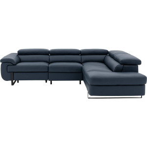 Goossens Excellent Relaxbank Lorenzo Met Verstelbare Hoofdsteunen blauw, leer, 2,5-zits, modern design met ligelement rechts