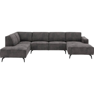 Goossens Hoekbank Hercules donkergrijs, microvezel, 2-zits, modern design met ligelement links