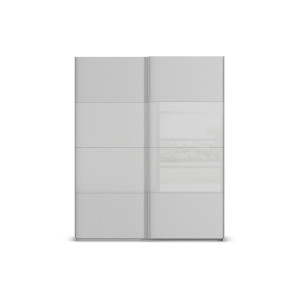 Goossens Kledingkast Finca Combi Sts, Slaapkamerkast 200 cm breed, 223 cm hoog, 2x 4 paneel (glas met glas mat combinatie) schuifdeuren