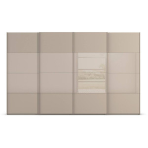 Goossens Kledingkast Finca Combi Sts, Slaapkamerkast 320 cm breed, 223 cm hoog, 4x 4 paneel (glas met glas mat combinatie) schuifdeuren