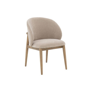 Goossens Stoel Diederik met Massief Houten Frame beige stof met armleuning, stijlvol landelijk