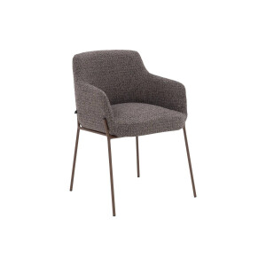 Goossens Stoel Pepijn donkerbruin stof met armleuning, modern design