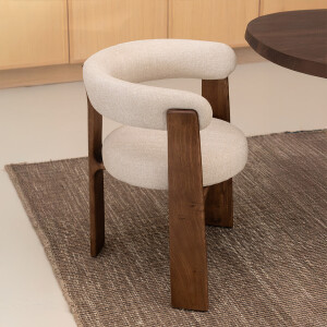 Kave Home Eetkamerstoel 'Granite' Chenille en essenhout, kleur Beige/Bruin