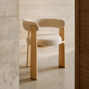 Kave Home Eetkamerstoel 'Granite' Chenille en essenhout, kleur Beige/Naturel