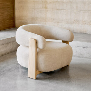 Kave Home Fauteuil 'Granite' Chenille en essenhout, kleur Beige/Naturel