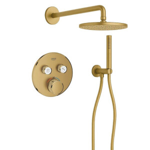 Grohe Adema Rise Regendoucheset - rond - wandaansluitbocht met handdouchehouder - gladde doucheslang - staafhanddouche - wandarm - 25cm hoofddouche - Grohe SmartControl inbouwthermostaat - brushed cool sunrise SW1244354/SW354643/SW105953