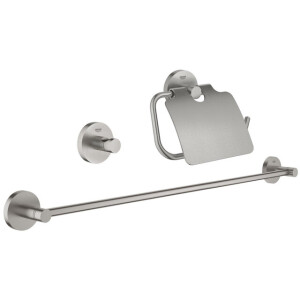 GROHE Essentials Toilet accessoireset 3-delig met toiletborstelhouder, handdoekhaak en toiletrolhouder met klep super steel 40775dc1