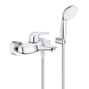 GROHE Eurostyle New badkraan met omstel met koppelingen met douchegarnituur met gesloten greep chroom/wit 2372930a