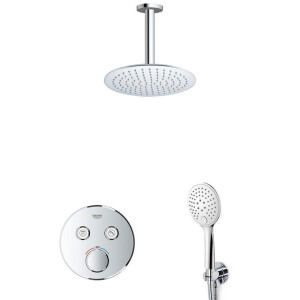 Grohe - Adema Rise Regendoucheset - Inbouw - 2 functies - met Adema Rise hoofddouche 20cm - ronde handdouche - plafondarm - Grohe Grohtherm inbouwthermostaat - chroom sw105953 SW104917 SW696254 SW377830 SW542643 SW496