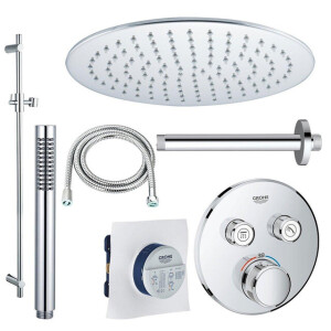 Grohe - Adema Rise Regendoucheset - Inbouw - 2 functies - met Adema Rise hoofddouche 20cm - staafhanddouche - plafondarm - glijstang 90 cm - Grohe Grohtherm inbouwthermostaat - chroom sw105953 SW104917  SW696254 SW496810 SW767373 SW76