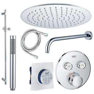 Grohe - Adema Rise Regendoucheset - Inbouw - 2 functies - met Adema Rise hoofddouche 30cm - staafhanddouche - wandarm - glijstang 90 cm - Grohe Grohtherm inbouwthermostaat - chroom sw105953 SW104917  SW696252 SW496810 SW767373 SW76