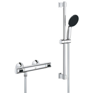 GROHE Precision Flow Doucheset - thermostatische douchekraan - met glijstangset - 60cm - ronde handdouche - 1 straalsoort - gladde doucheslang - chroom 34800001