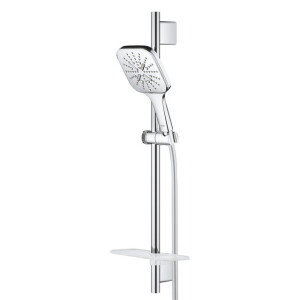 GROHE Rainshower Smartactive 130 Cube Glijstangset - 60cm - vierkante handdouche - 3 straalsoorten - gladde doucheslang - met zeepschaal - chroom 26584000