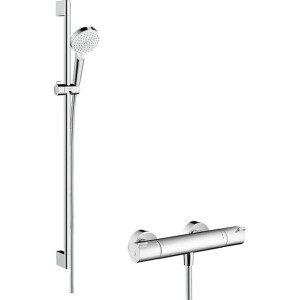 Hansgrohe Crometta opbouw douchesysteem Vario met 1001 CL thermostaat en glijstang 90 cm wit/chroom 27813400