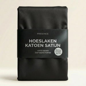 Hoeslaken - Katoen Satijn - Zwart - 80x200cm - Zwart - Presence - Dekbed-Discounter.nl