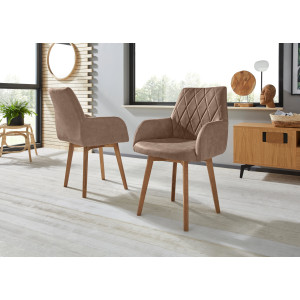 Home affaire Eetkamerstoel Brest Fauteuil in leer of microvezel, geolied massief eiken frame (set, 2 stuks)