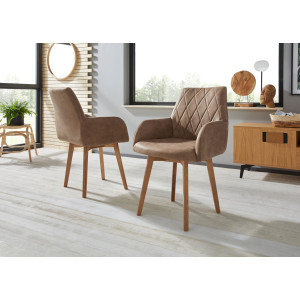 Home affaire Eetkamerstoel Brest Fauteuil in leer of microvezel, geolied massief eiken frame (set, 2 stuks)