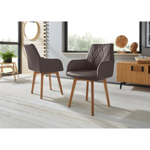 Home affaire Eetkamerstoel Brest Fauteuil in leer of microvezel, geolied massief eiken frame (set, 2 stuks)