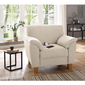 Home affaire Fauteuil Alta met binnenvering en contrastnaad, poten beuken eikenkleur