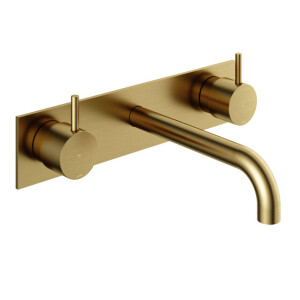 Hotbath Cobber afbouwdeel wastafelmengkraan met achterplaat en 18 cm uitloop geborsteld messing (goud) PVD CB006TEXT18BBP