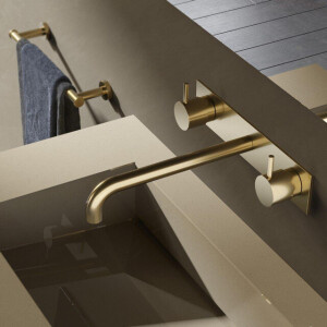 Hotbath Cobber afbouwdeel wastafelmengkraan met achterplaat en 25 cm uitloop geborsteld messing (goud) CB006TEXT25BB