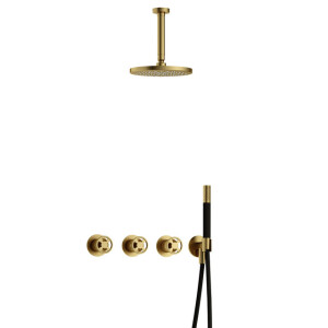 Hotbath Cobber IBSW70 Regendoucheset inbouw - 15cm plafondarm - 20cm ronde hoofddouche - staafhanddouche - Geborsteld messing PVD IBSW70BBP2