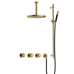 Hotbath Cobber IBSW70 Regendoucheset inbouw - 15cm plafondarm - 30cm ronde hoofddouche - staafhanddouche - glijstang - Geborsteld messing PVD IBSW70BBP257