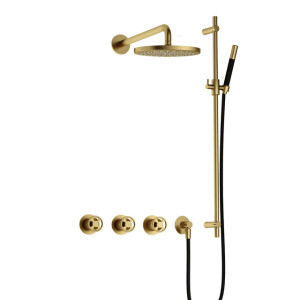 Hotbath Cobber IBSW70 Regendoucheset inbouw - 38.5cm wandarm - 20cm ronde hoofddouche - staafhanddouche - glijstang - Geborsteld messing PVD IBSW70BBP7