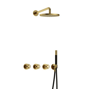 Hotbath Cobber IBSW70 Regendoucheset inbouw - 38.5cm wandarm - 20cm ronde hoofddouche - staafhanddouche - Geborsteld messing PVD IBSW70BBP