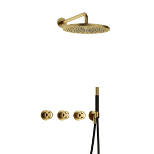 Hotbath Cobber IBSW70 Regendoucheset inbouw - 38.5cm wandarm - 30cm ronde hoofddouche - staafhanddouche - Geborsteld messing PVD IBSW70BBP5