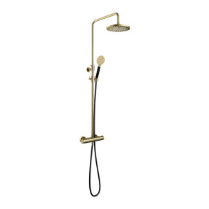 Hotbath Cobber thermostatische regendoucheset met 20cm ronde hoofddouche ronde handdouche messing geborsteld SDS9BB1