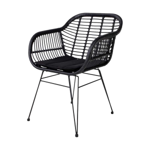 Madelein rotan tuinstoel zwart - met zitkussen