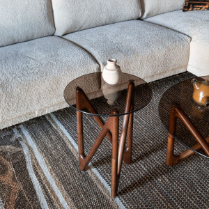 Dutchbone Ronde Bijzettafel 'Naia' Eikenhout en glas, 40cm, kleur Bruin