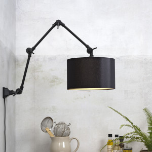 its about RoMi Wandlamp 'Amsterdam' Met stoffen kap, 100cm, kleur Zwart