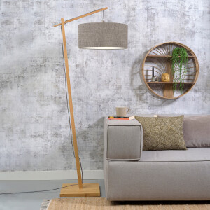 GOOD&MOJO Vloerlamp 'Andes' Bamboe en Eco linnen, 176cm, kleur Donkerbeige