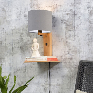 GOOD&MOJO Wandlamp 'Andes' Bamboe en Eco linnen, Met plank, kleur Lichtgrijs/Naturel