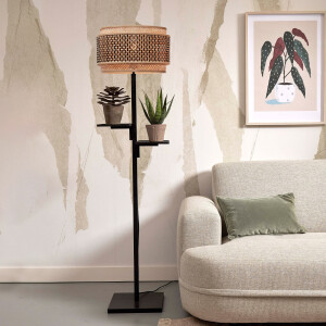 GOOD&MOJO Vloerlamp 'Bhutan' Met 2 plankjes, Bamboe, 160cm, kleur Zwart