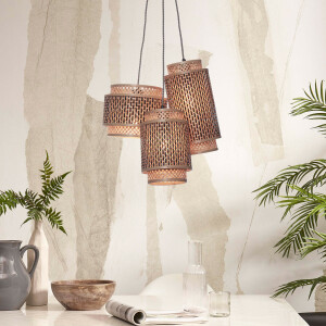 GOOD&MOJO Hanglamp 'Bhutan' 3-lamps, Bamboe, kleur Naturel