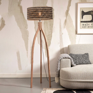 GOOD&MOJO Vloerlamp 'Java' 3-poot, Bamboe, kleur Naturel/Zwart