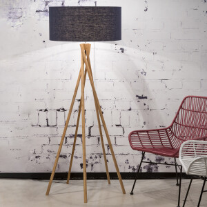 Good&Mojo Vloerlamp 'Kilimanjaro' Bamboe en Eco linnen, kleur Denimblauw