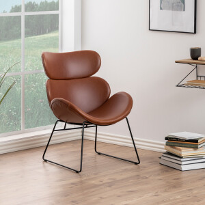 Bendt Fauteuil 'Ida' PU-leder, kleur zwart / cognac