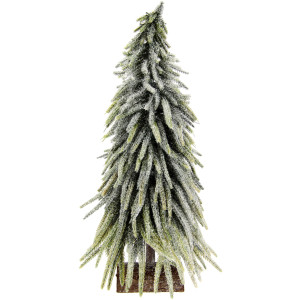 I.GE.A. Deco-boom Kerstdecoratie, kerstboom Kunstmatige mini spar met ijs op houten sokkel 32 cm (1 stuk)