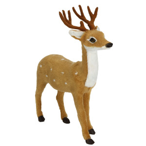 I.GE.A. Decoratief figuur Dierfiguur ree van kunstbont Bosdier standbeeld ornament knuffeldier kerstdecoratie winterdecoratie pluche dier (1 stuk)