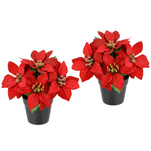 I.GE.A. Kunstbloem Poinsettia in pot set van 2 kunstmatige bloem kerstster kerstster kerstdecoratie (2 stuks)