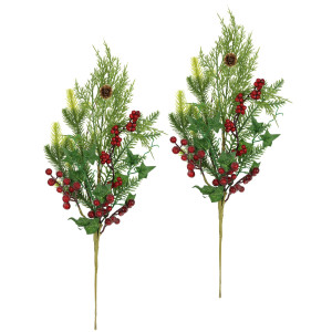 I.GE.A. Kunsttak Kersttak den/bessen/klimop/thuja set van 2 kunstmatige tak bloem kerstdecoratie decoratieve tak decoratie (2 stuks)