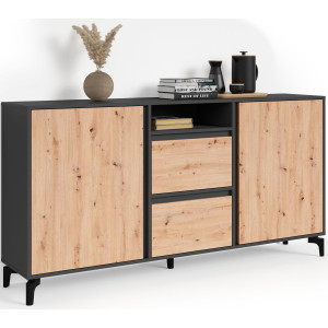 INOSIGN Dressoir Blackwood Breedte 180 cm, romp antraciet met garnering in eiken